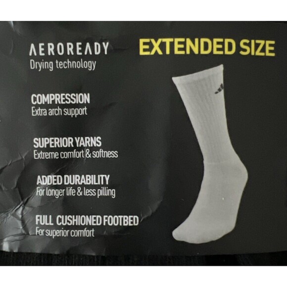adidas crew socks 6 pairs men's cushioned extended sz 12-15 aeroready - Picture 5 of 5
